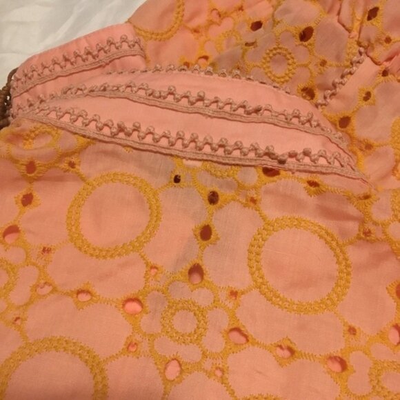 Vintage Orange Eyelet Button Down Cottage core Lace Details long Sleeve Dress S - Picture 14 of 15